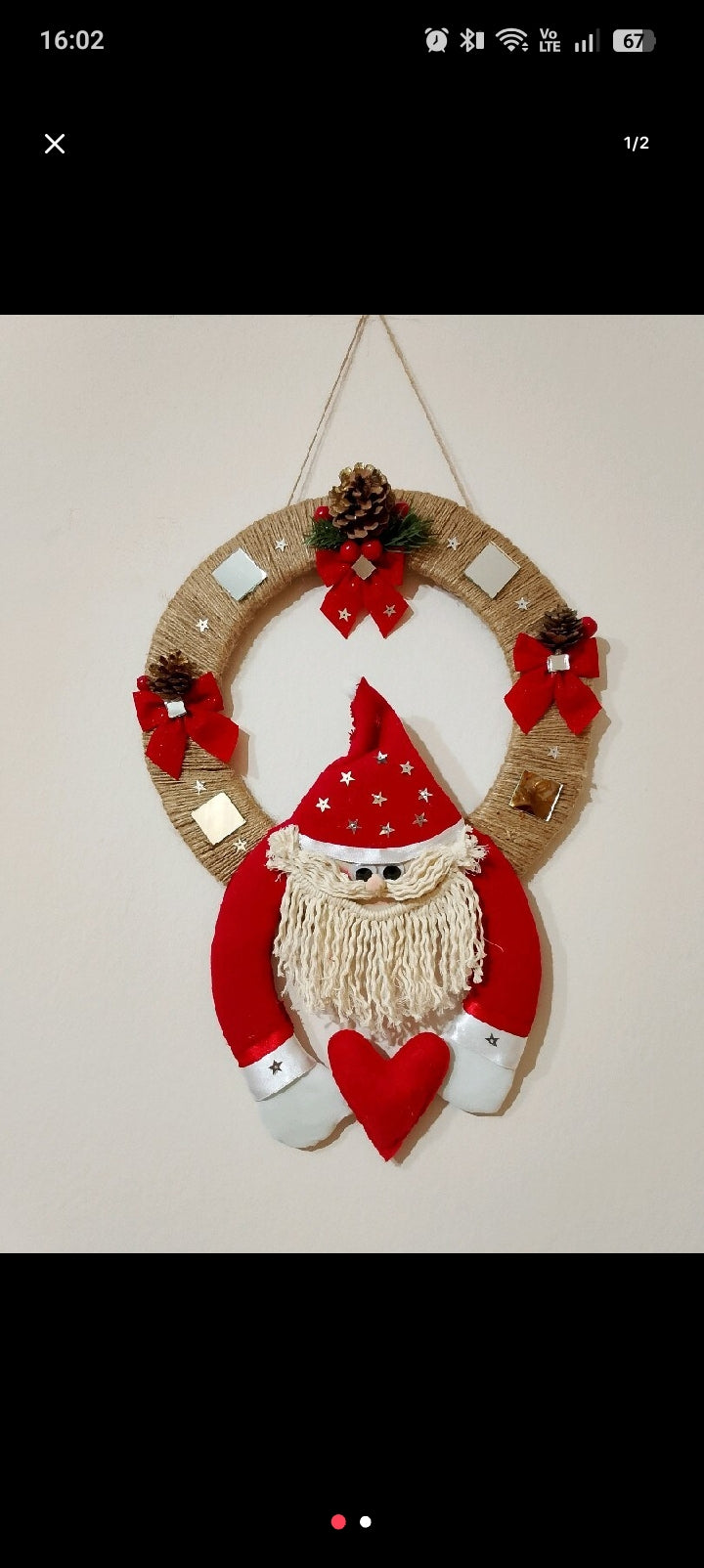 Noel Baba Yılbaşı Kapı Süsü – El Yapımı, Ayna Detaylı