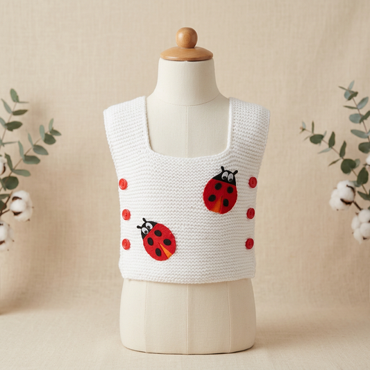 🐞 Uğur Böcekli El Örgüsü Çocuk Süveteri – 3–4 Yaş