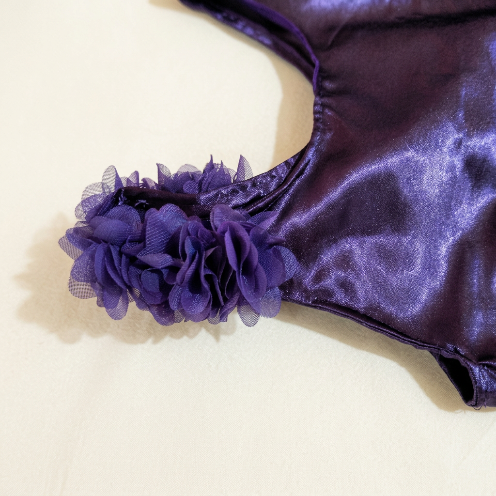 💜 Çiçek Detaylı Mor Çocuk Elbisesi – 4–5 Yaş