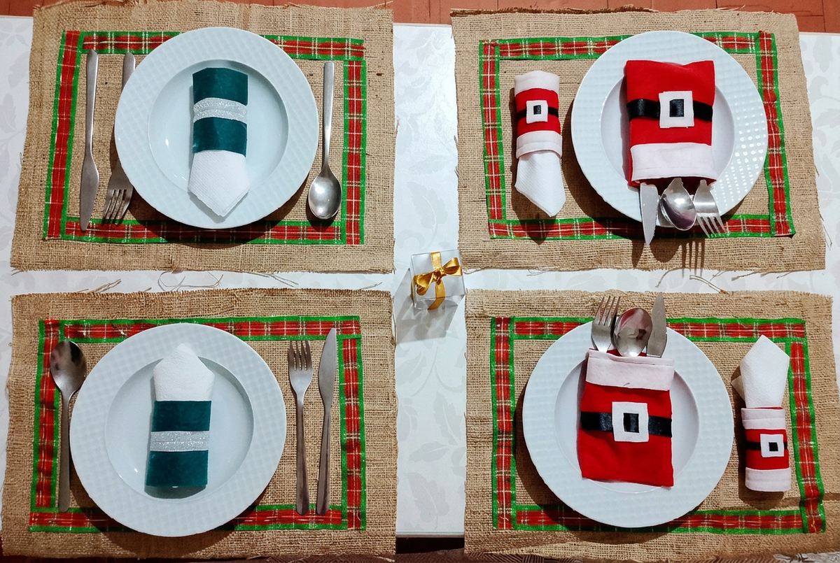 🎄 Jüt Servis Altlığı – Saten Kurdele Detaylı